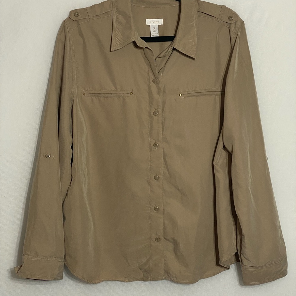 Chicos Tan Button-Up Shirt